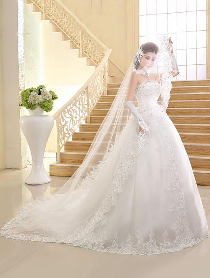 Princess Wedding Dresses Princess Wedding Dresses Strapless Ball Gown Lace Applique Sweetheart Neckline Sequins Beading Ivory Long Train