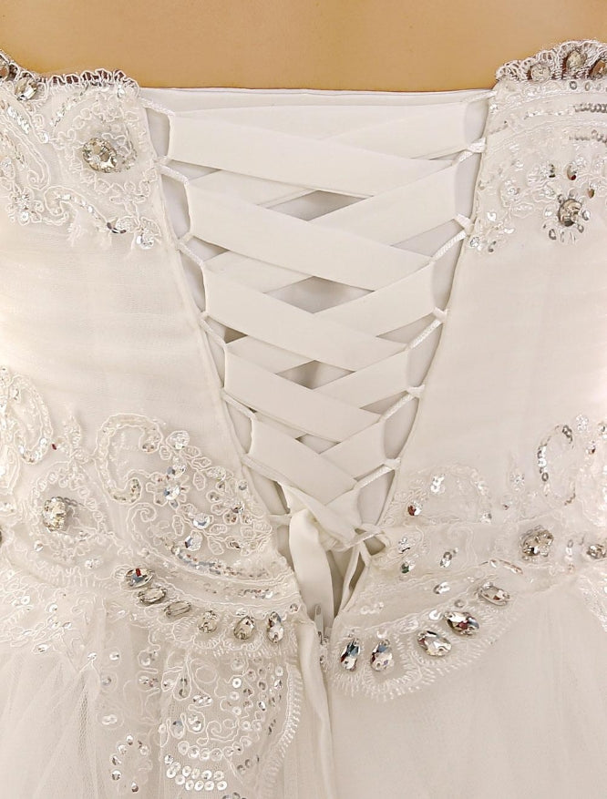 Princess Wedding Dresses Princess Wedding Dresses Strapless Ball Gown Lace Applique Sweetheart Neckline Sequins Beading Ivory Long Train