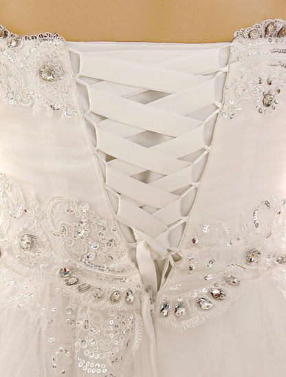 Princess Wedding Dresses Princess Wedding Dresses Strapless Ball Gown Lace Applique Sweetheart Neckline Sequins Beading Ivory Long Train