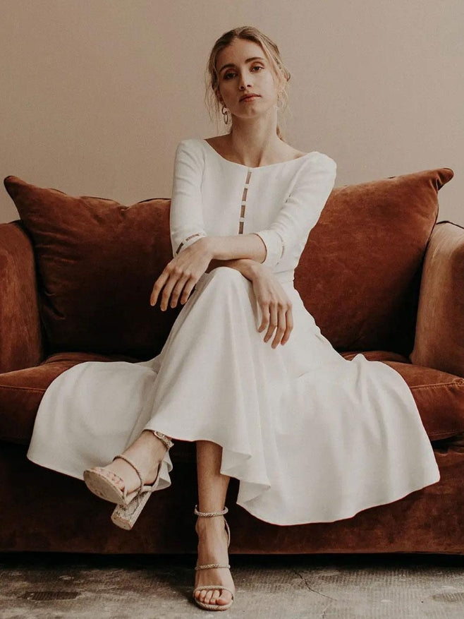 Vintage Wedding Dresses Floor-Length V-Neck Half Sleeves Traditional Dresses For Bride