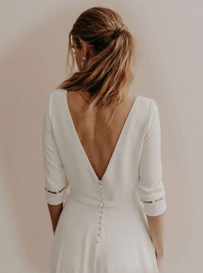 Vintage Wedding Dresses Floor-Length V-Neck Half Sleeves Traditional Dresses For Bride