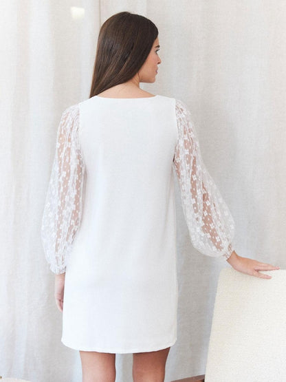 White Short Wedding Dress V-Neck Long Sleeves Short Bridal Gowns