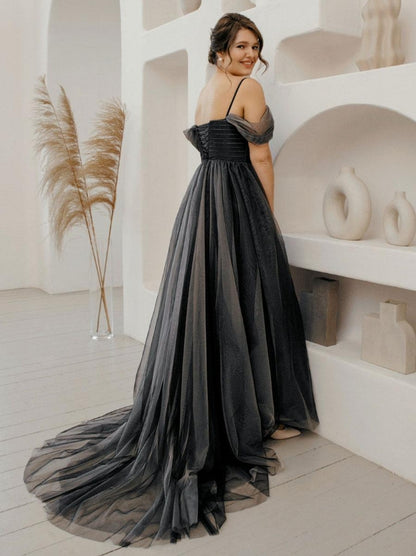 Gothic Black Wedding Dresses A-Line Strapless Sleeveless Backless With Train Lace Bridal Dress