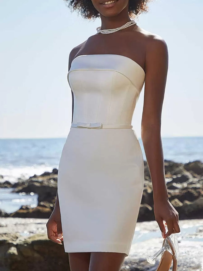 Ivory Short Wedding Dresses Strapless Sleeveless Short Short Bridal Dresses