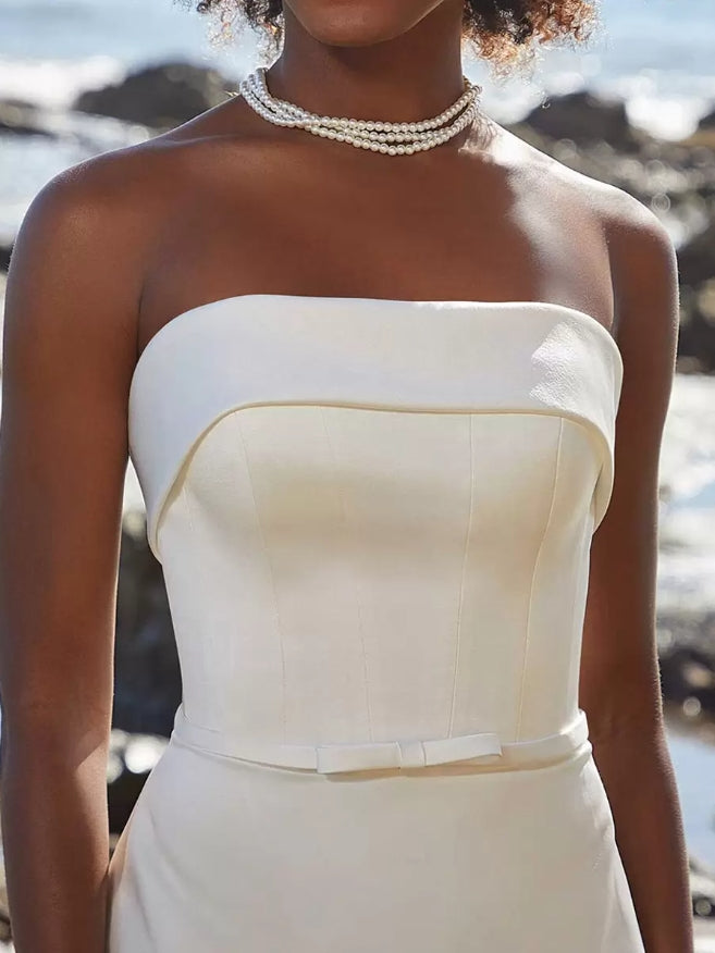 Ivory Short Wedding Dresses Strapless Sleeveless Short Short Bridal Dresses