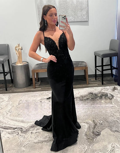 Corset Black V-Neck Long Prom Dress With Sequins