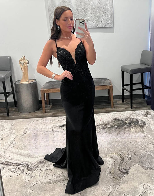 Corset Black V-Neck Long Prom Dress With Sequins