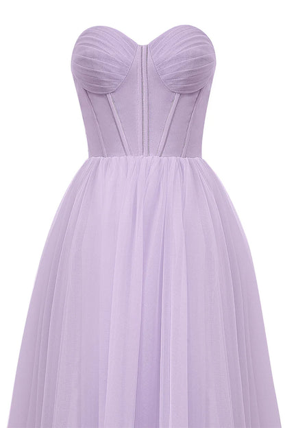 Cute A-Line Strapless Puffy Midi Tulle Dress Prom Dress