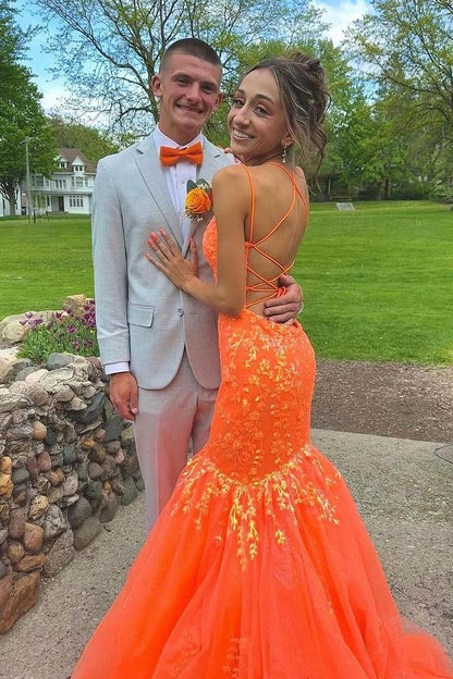 Charming Mermaid V Neck Organza Tulle Sequins Prom Dresses