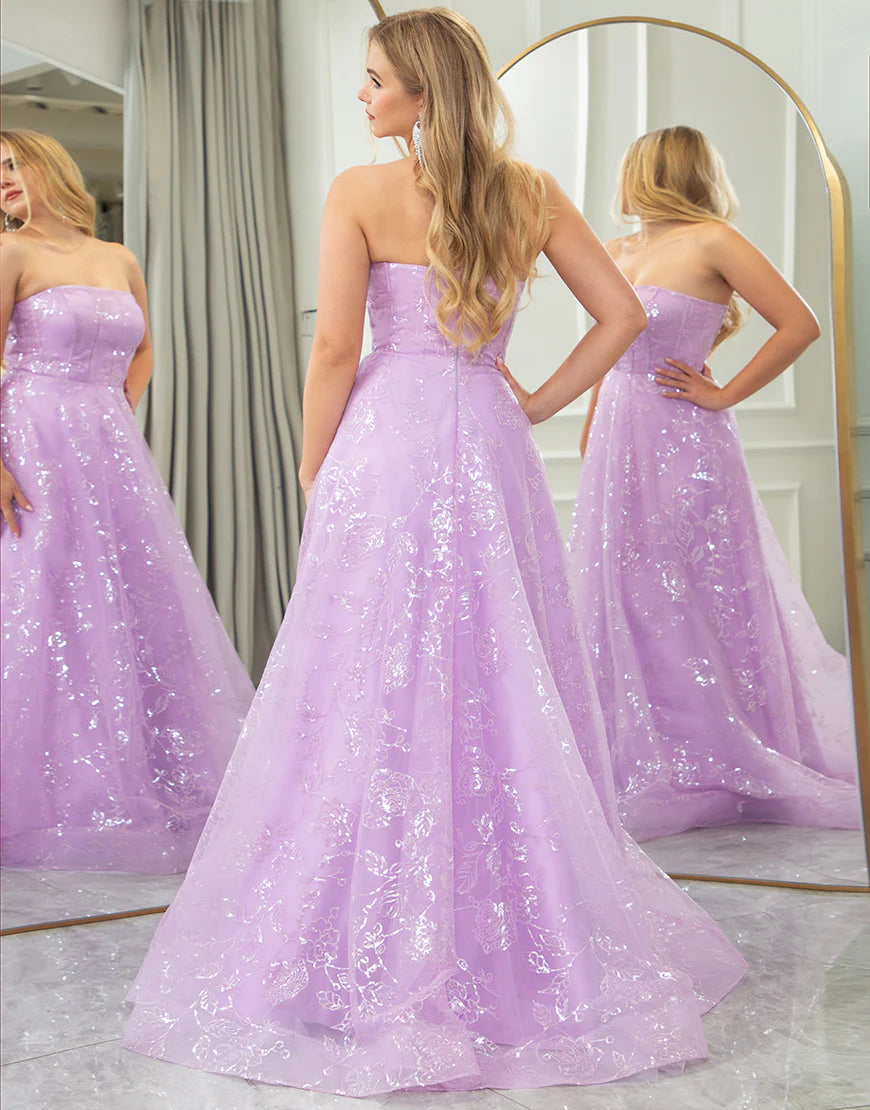 Sparkly Lilac Tulle A Line Off The Shoulder Long Prom Dress
