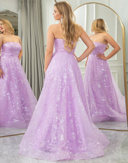 Sparkly Lilac Tulle A Line Off The Shoulder Long Prom Dress