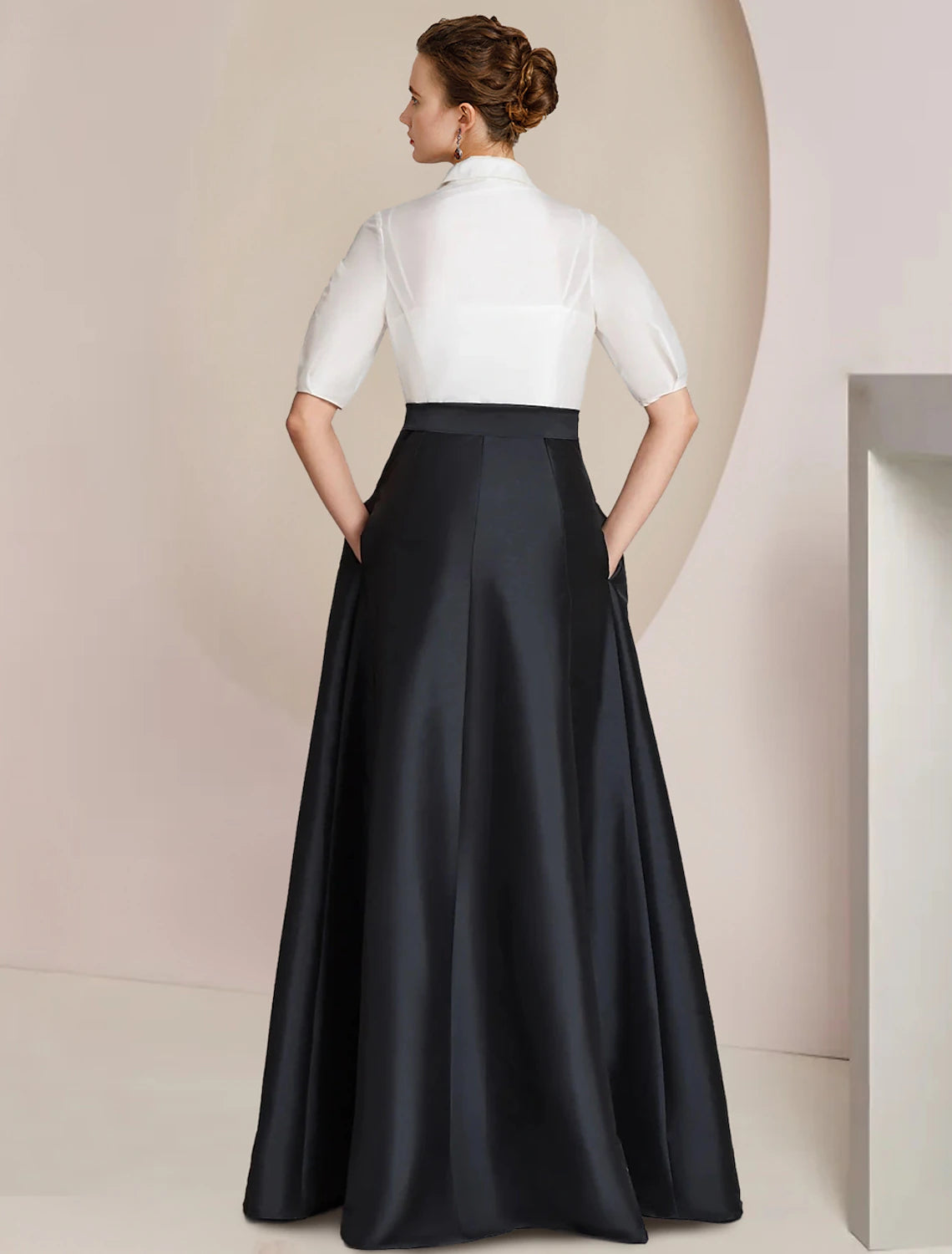 A-Line Mother of the Bride Dress Formal Wedding Guest Elegant Party Shirt Collar Floor Length with Bow(s)