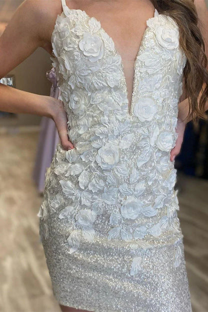 Glitter Deep V Bodycon Backless Sequins Homecoming Dress
