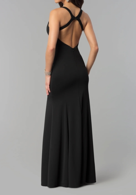 Sheath Deep V-Neck Simple Sleeveless Long Prom Dress