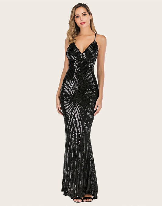 V-Neck Sequin Long Mermaid Sexy Prom Dress