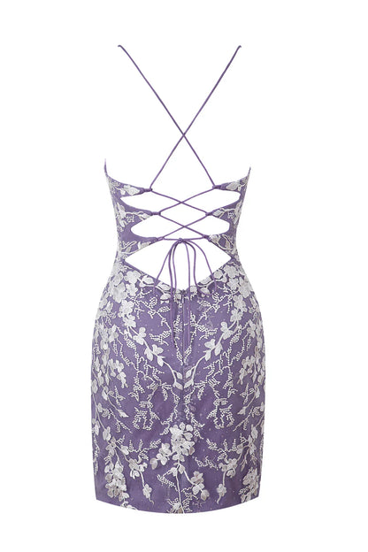 Sheath Short Spaghetti Straps Lace Backless Homecoming Dress