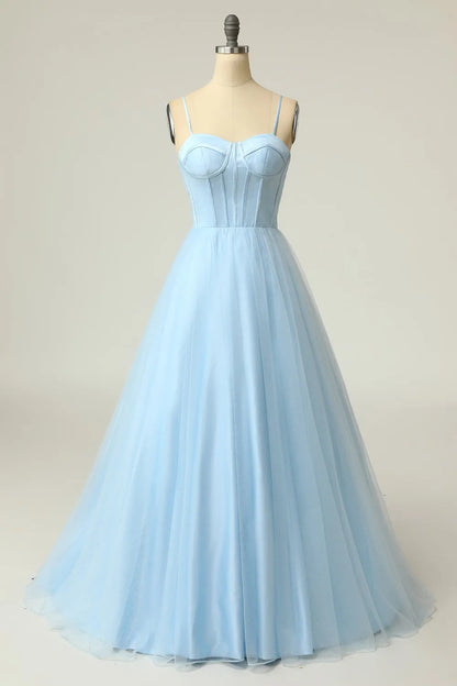 A-Line Princess Spaghetti Straps Light Purple Long Prom Dress
