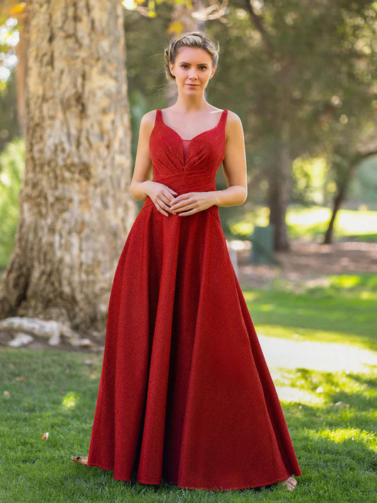 Deep V-neck A-line Floor Length Bridesmaid Dress