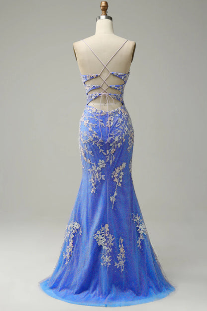 Mermaid V Neck Floor-length Prom Dress Appliques Beading With Slit