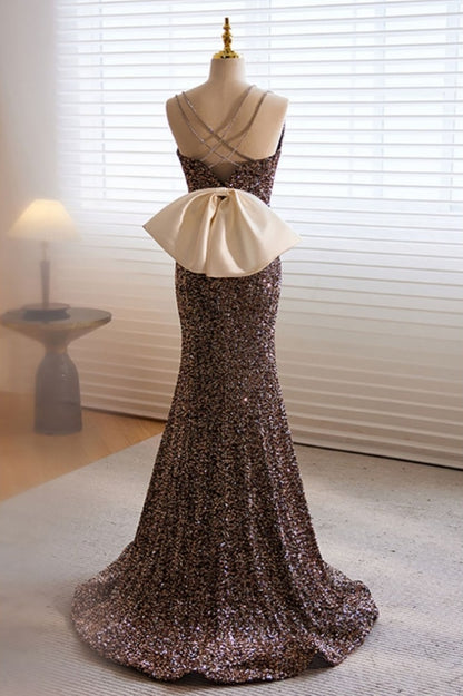 Sparkly Mermaid Slim Long Evening Prom Dress With Bow In Back