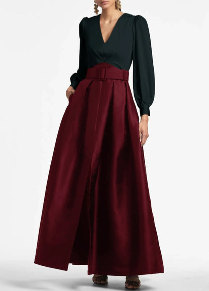 A-Line Party Dress Wedding Guest Floor Length Short Sleeve V Neck Belt / Sash Satin with Pleats