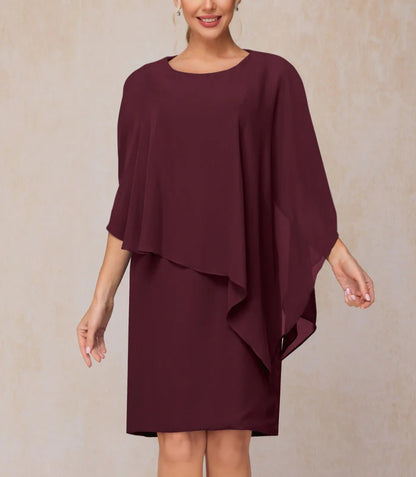 Cape Knee Length Short Sleeves Chiffon Mother Of The Bride Dress