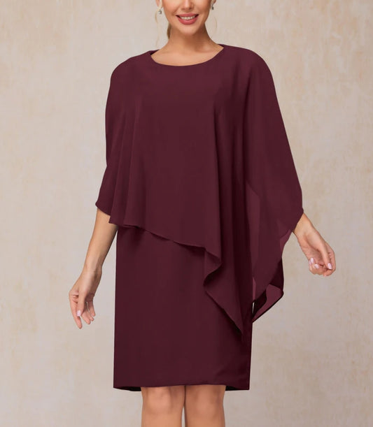 Cape Knee Length Short Sleeves Chiffon Mother Of The Bride Dress
