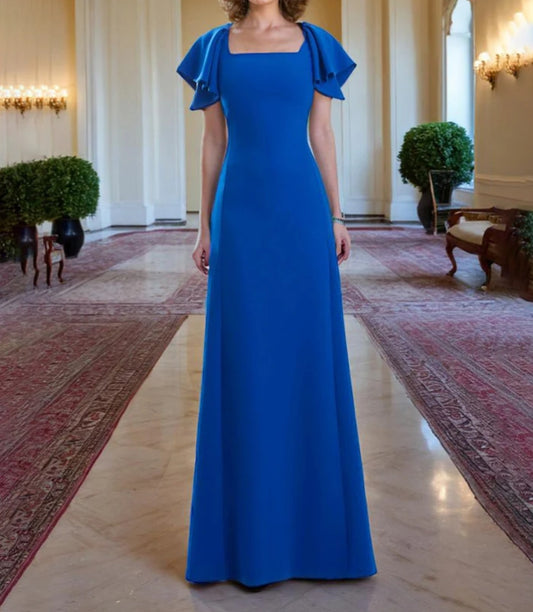 Flattering Ruffle Sleeves Chiffon Floor-length Mother of the Bride Dress