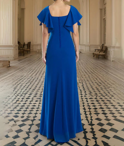 Flattering Ruffle Sleeves Chiffon Floor-length Mother of the Bride Dress