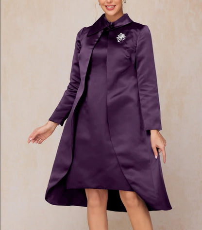 Grape Two Pieces Knee Length Satin Mother Of The Bride Dress