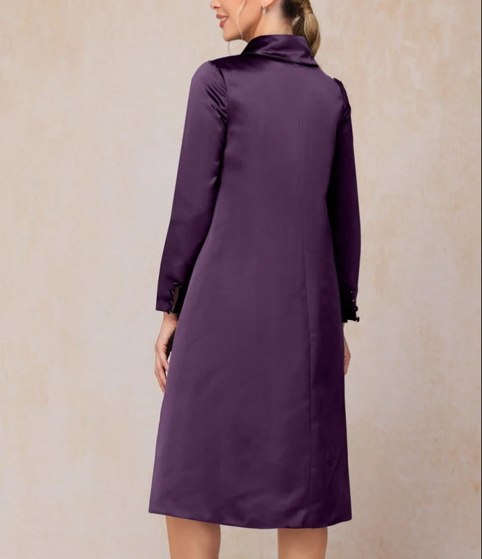Grape Two Pieces Knee Length Satin Mother Of The Bride Dress