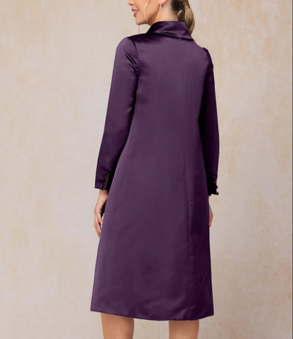Grape Two Pieces Knee Length Satin Mother Of The Bride Dress