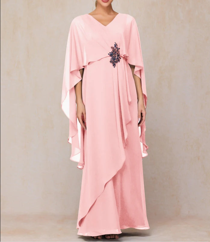 V Neck A Line Floor-length Chiffon Mother Of The Bride Dress
