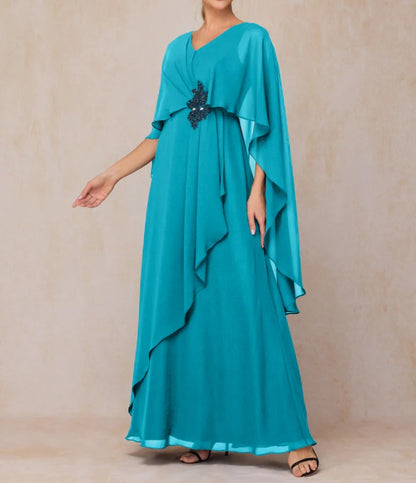 V Neck A Line Floor-length Chiffon Mother Of The Bride Dress