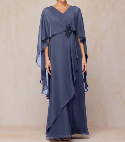 V Neck A Line Floor-length Chiffon Mother Of The Bride Dress