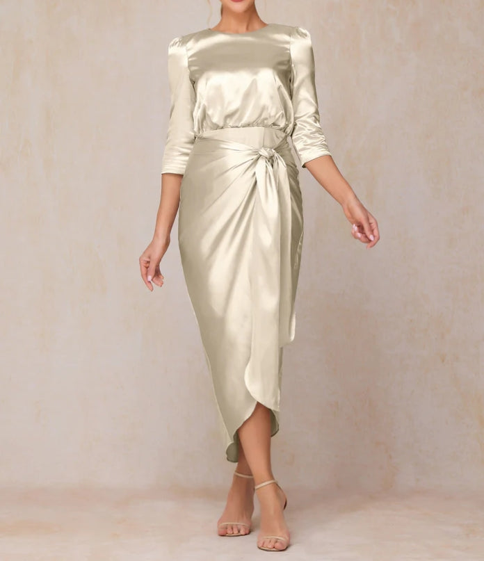 Sheath Half Sleeves Ankle Length Soft Satin Mother Of The Bride Dress