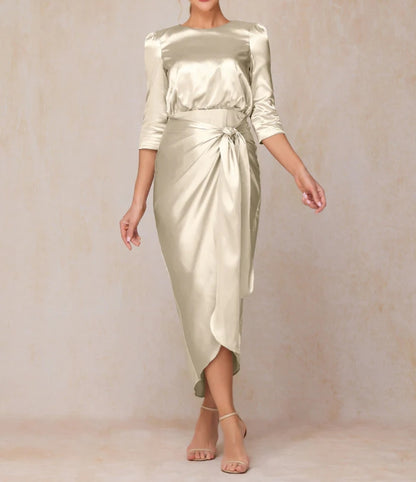 Sheath Half Sleeves Ankle Length Soft Satin Mother Of The Bride Dress