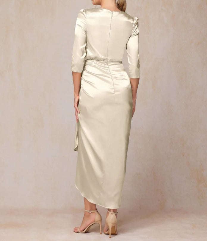 Sheath Half Sleeves Ankle Length Soft Satin Mother Of The Bride Dress