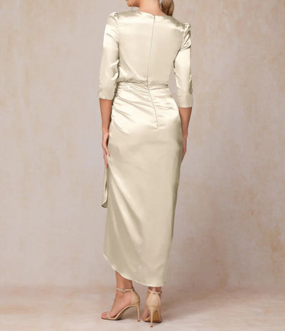 Sheath Half Sleeves Ankle Length Soft Satin Mother Of The Bride Dress