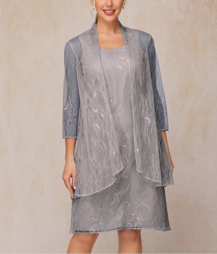 Two Pieces Knee Length Chiffon Lace Mother Of The Bride Dress