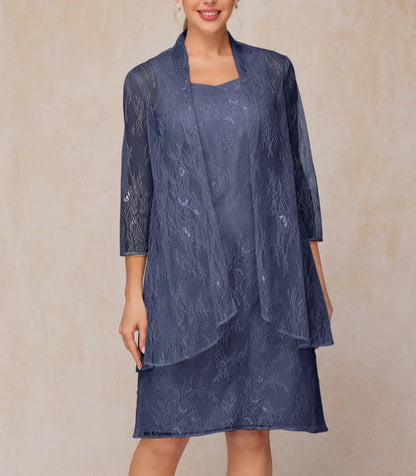 Two Pieces Knee Length Chiffon Lace Mother Of The Bride Dress