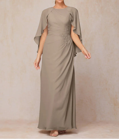 A Line Floor Length Chiffon Mother Of The Bride Dress With Cape