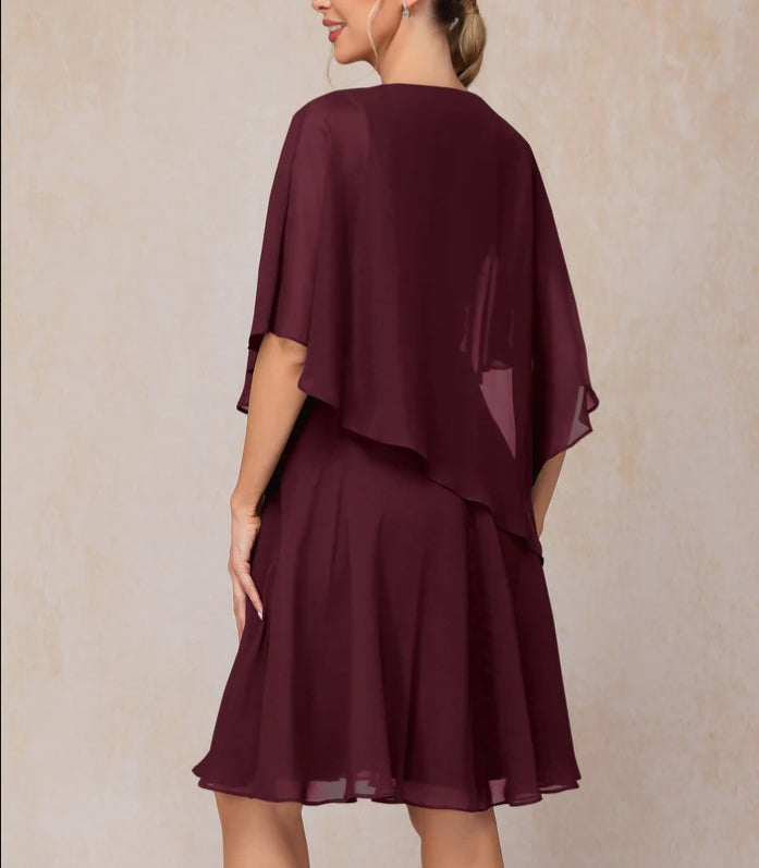 V Neck Knee Length Chiffon Mother Of The Bride Dress