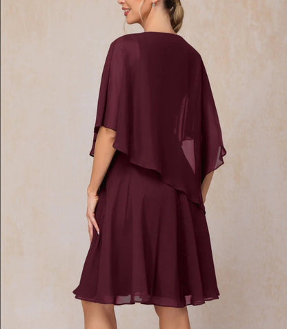 V Neck Knee Length Chiffon Mother Of The Bride Dress