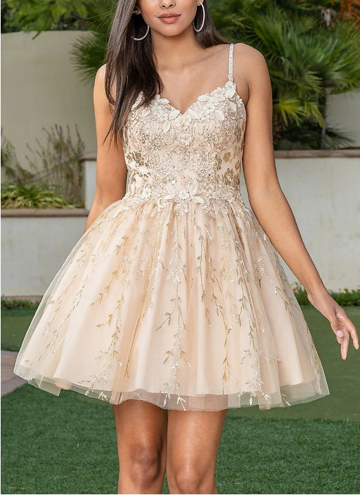 Cute A-Line Embroidered Short Glitter Prom Dress Homecoming Dress