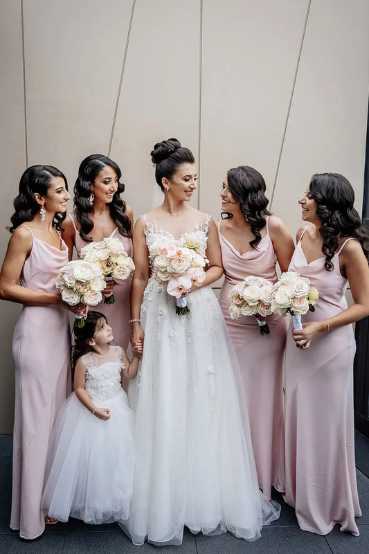 Simple Sheath Spaghetti Straps Long Bridesmaid Dress