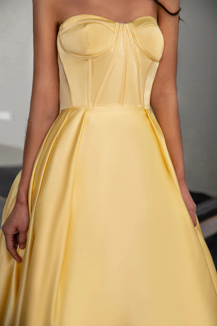 Yellow Sweetheart Ball Gown A-Line Princess Corset Prom Dress