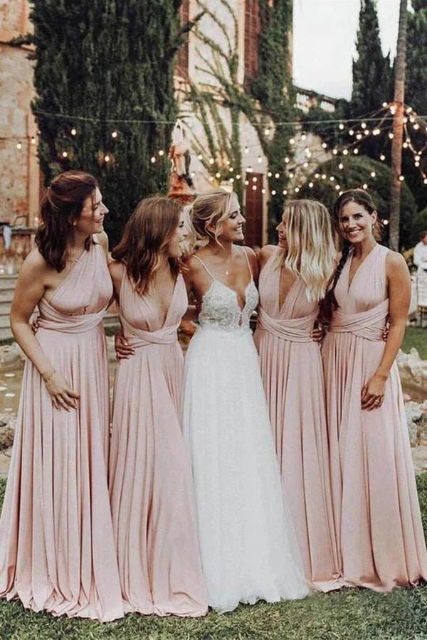 Elegant Light Pink Chiffon Floor Length Bridesmaid Dress