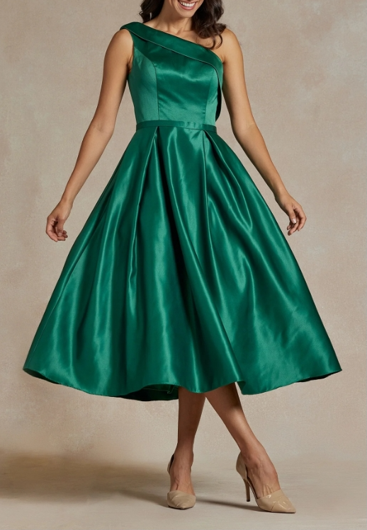 One-Shoulder Simple Tea-Length Party Dress