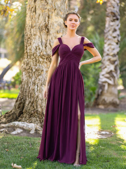Mulberry A-Line V-neck Floor-Length Chiffon Bridesmaid Dress
